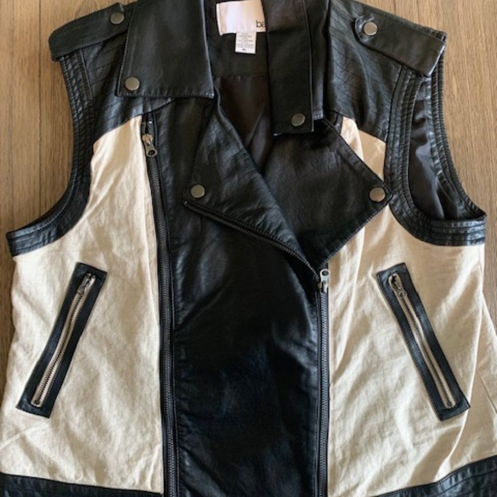 Bar III Cream Linen & Faux Leather Vest with Pockets Size XL